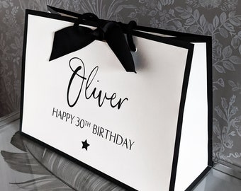 Birthday Gift bag - Personalised Gift Bag - Luxury Gift Bag - Birthday gift idea - Anniversary gifts - Birthday box - White and black bag