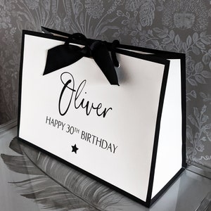 Birthday Gift bag - Personalised Gift Bag - Luxury Gift Bag - Birthday gift idea - Anniversary gifts - Birthday box - White and black bag