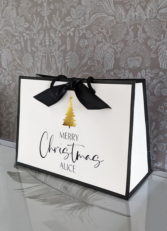 Personalised Christmas Gift Bag – Luxury Tree Design, Ribbon Handles