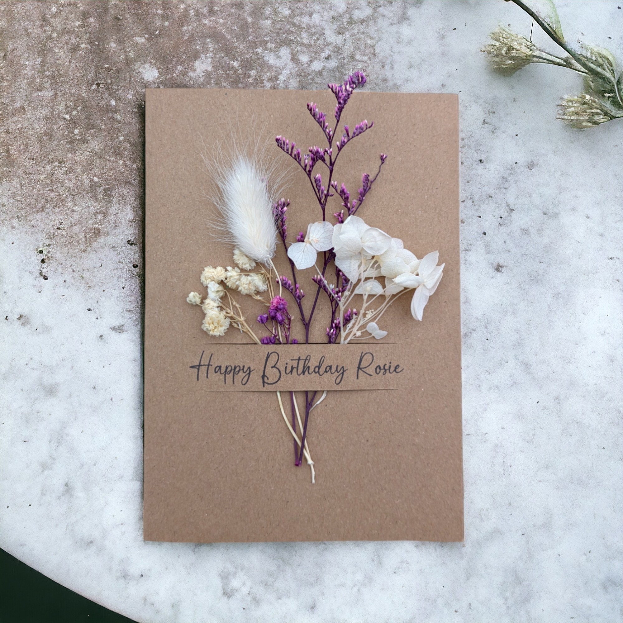 Personalised Birthday Card: Real Dried Flowers, Handmade Keepsake - Etsy UK