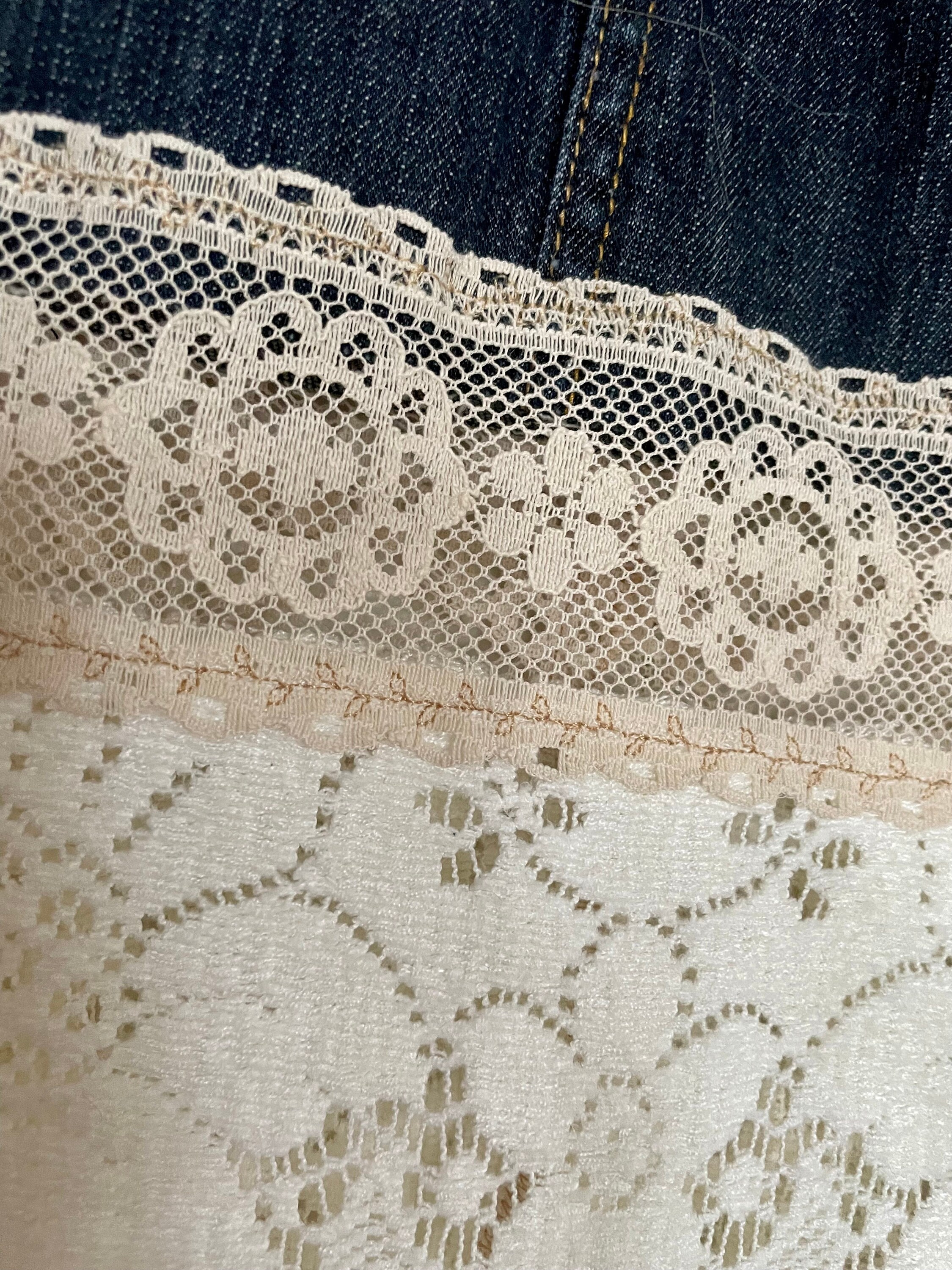 Vintage Lace Print Silk Midi Skirt (L)