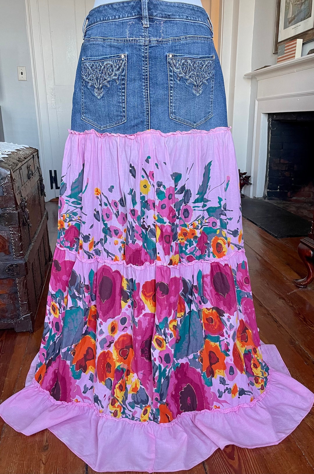 Denim Pink Covers Skirt Leg