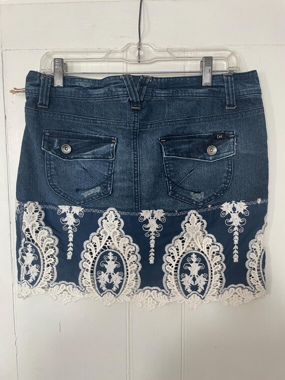 Upcycled Lace Denim Skirt - Etsy