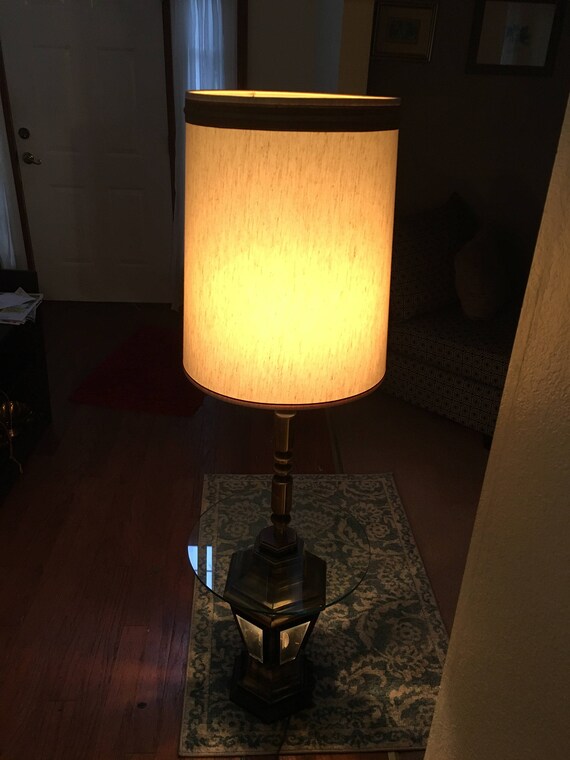 Vintage 3 Way Brass Floor Lamp That Lights Up Above Beneath Glass Table