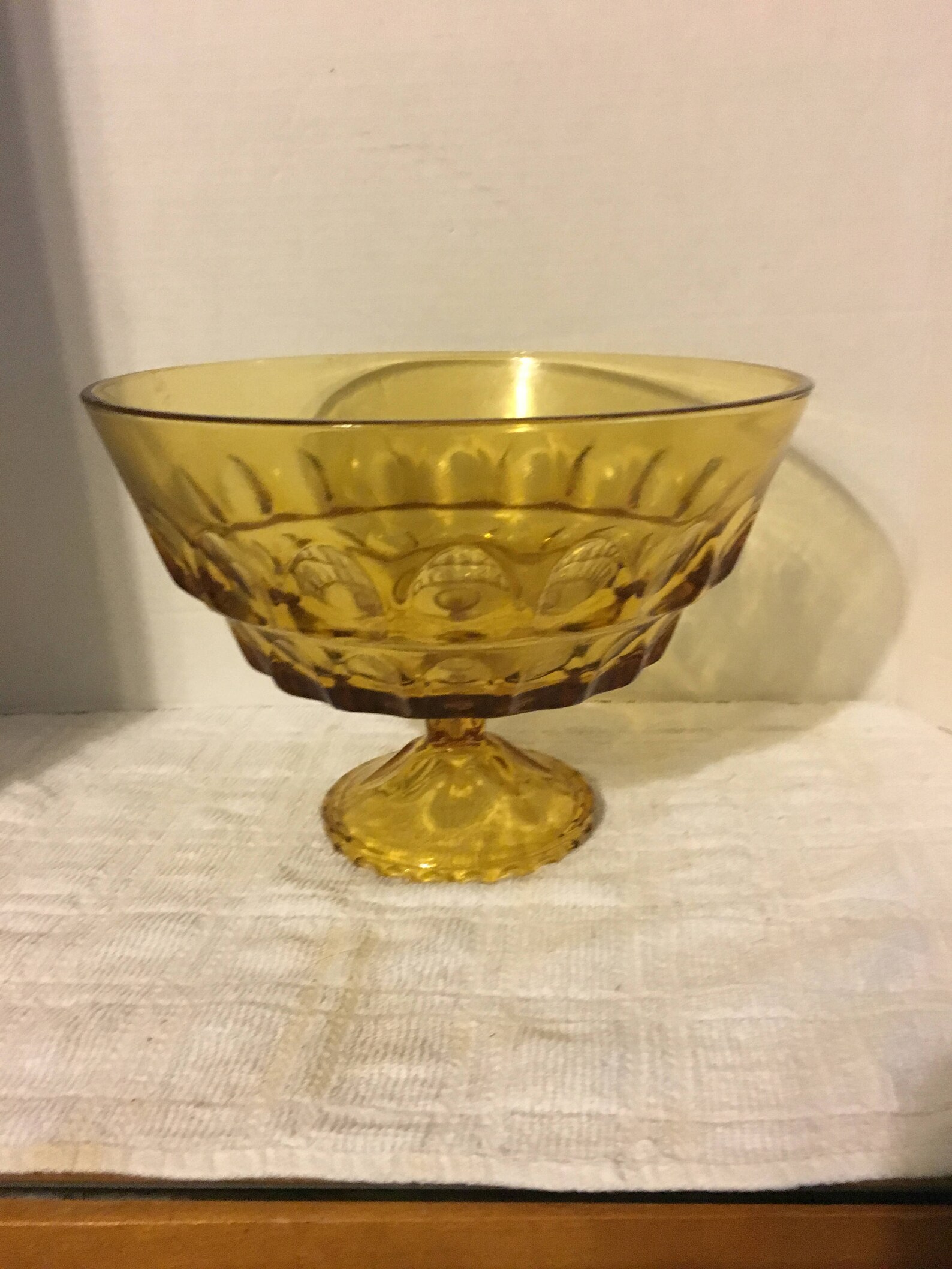 Vintage Amber Glass Pedestal Fruit Bowl Etsy