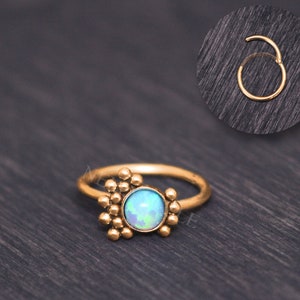 Surgical Steel Tragus Jewelry - Opal cartilage hoop, conch piercing jewelry, tragus hoop, clicker ring