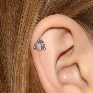 Labret Jewelry - Tragus Piercing Stud, 316L Surgical Steel Cartilage Barbell, Forward Helix Jewelry, Opal Conch Stud