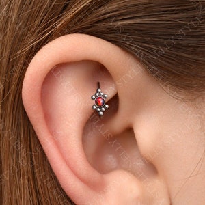 Cartilage Earring Opal - Tragus Earring Hoop, Rook Jewelry, Titanium Hoop, Clicker for Helix