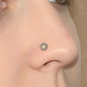 Titanium Nose Stud with Opal Stone - Nose Piercing Jewelry