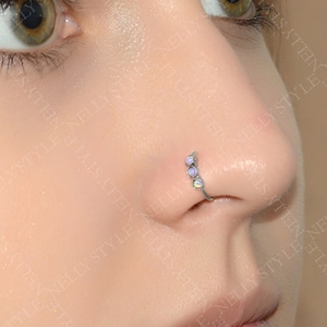 Titanium Nose Ring 18g with Opal - Nose Hoop