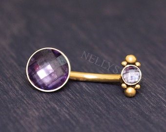 Surgical Steel Belly Jewelry - Navel ring with CZ stone, belly button piercing