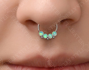 Implant Grade Titanium Daith Jewelry - Septum Ring 16g with Opal, Daith Piercing