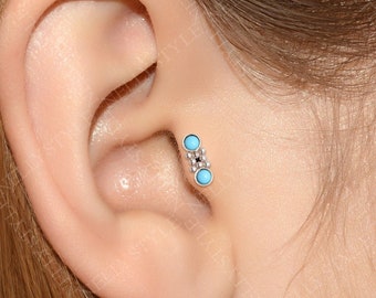 Titanium Labret - Cartilage Stud Earring, Turquoise Tragus Piercing Jewelry, Forward Helix Piercing, Conch Earring
