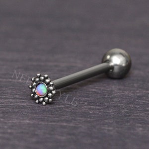 Surgical Steel Tongue Barbell Jewelry - Tongue ring with Opal, body piercing jewelry
