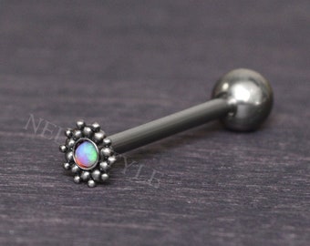 Gioielli con bilanciere per lingua in acciaio chirurgico - Anello per lingua con opale, gioielli per piercing al corpo