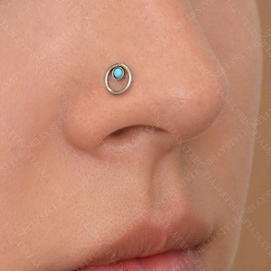 Surgical Steel Nose Ring with Turquoise Stone - works as tragus earring, cartilage ring, helix piercing