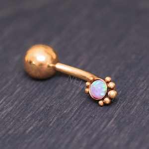 Surgical Steel Belly Bar - Belly button ring with Opal, body jewelry