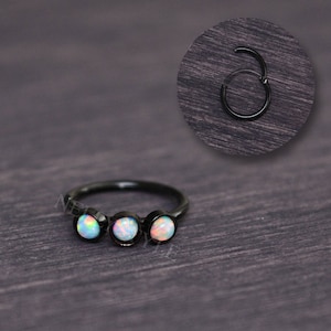 Opal Tragus Earring - Surgical steel cartilage hoop, helix jewelry, rook piercing