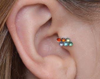 CZ Tragus Stud - boucle d'oreille de cartilage en acier chirurgical, boucle d'oreille hélice vers l'avant, anneau de nez, bijoux de conque