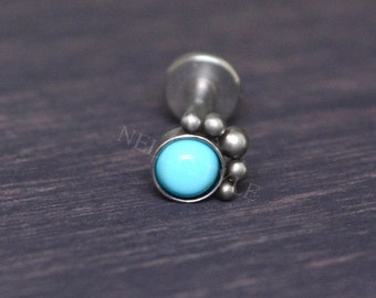 Titanium Labret - Cartilage Stud Earring, Turquoise Tragus Piercing Jewelry, Forward Helix Piercing, Conch Earring