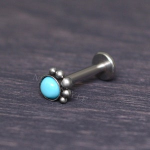 Surgical Steel Labret - Cartilage stud earring, Turquoise tragus piercing jewelry, forward helix piercing, conch earring