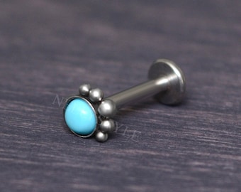 Surgical Steel Labret - Cartilage stud earring, Turquoise tragus piercing jewelry, forward helix piercing, conch earring