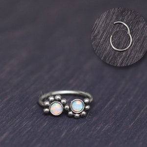 Cartilage Earring Opal - Tragus Jewelry, Conch Piercing, Rook Piercing Hoop, Helix Earring Clicker