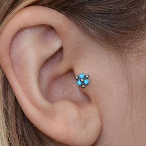 Tragus Earring with Turquoise stone - surgical steel nose stud, helix earring, cartilage stud, conch stud
