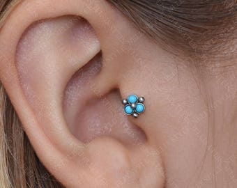 Tragus Earring with Turquoise stone - surgical steel nose stud, helix earring, cartilage stud, conch stud