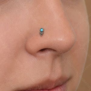 Stainless Steel Nose Ring Turquoise Nostril Hoop Nose Earrings Piercing Fad PH 