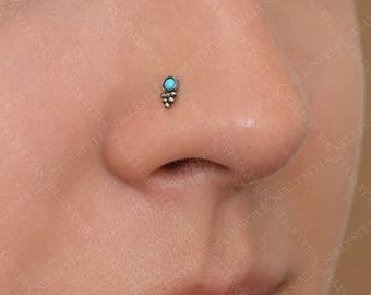 Turquoise Nose Ring Stud - surgical steel cartilage earring stud, conch piercing, helix jewelry