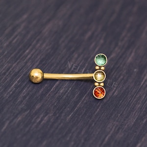 Surgical Steel Rook Earring - Eyebrow curved bar with CZ, externally threaded cartilage barbell