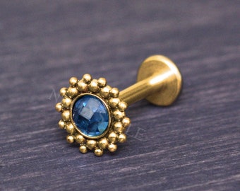 Internally Threaded Labret Stud - Surgical Steel Lip Piercing, Monroe Earring with CZ, Medusa Jewelry