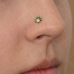 Surgical Steel Nose Stud with CZ Gemstone - works as tragus ring, cartilage earlobe helix earring