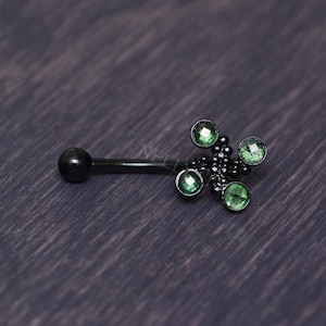 Surgical Steel Rook Earring - Eyebrow curved bar with CZ, externally threaded cartilage barbell