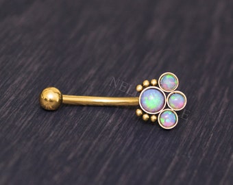 Opal Eyebrow Jewelry - Surgical steel rook barbell, body piercing jewelry