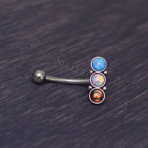 Eyebrow Banana Barbell - 316L surgical stainless steel rook earring, Opal cartilage curved barbell