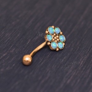 Surgical Steel Eyebrow Jewelry - Rook curved barbell, Opal cartilage banana bar