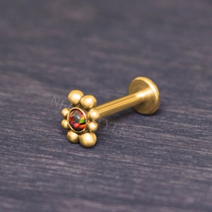 Opal Internally Threaded Surgical Steel Labret Stud - Tragus Earring, Cartilage Stud, Helix Piercing, Conch Jewelry