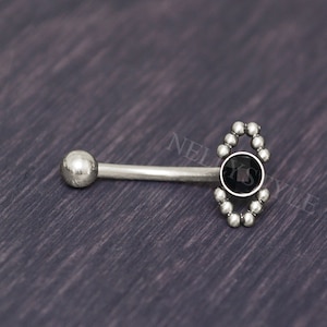 Anillo de cejas de titanio de grado implante - Barra curvada de torre con ónix, joyería perforadora de cartílago
