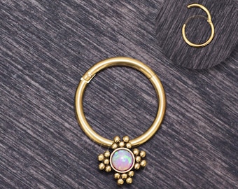 Surgical Steel Daith Jewelry - Septum ring 16g with Opal, daith piercing