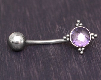 Surgical Steel Belly Bar - Belly Button Ring with CZ, Body Jewelry