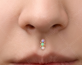 Surgical Steel Labret Piercing Jewelry - Lip Ring, Internally Threaded Monroe Stud, Opal Medusa Piercing Jewelry