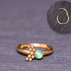 Opal Cartilage Earring Hoop - Surgical Steel Tragus Earring, Helix Jewelry, Rook Piercing, Conch Earring