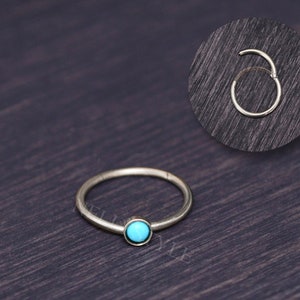 Cartilage Earring Turquoise - Tragus Earring Hoop, Rook Jewelry, Implant Grade Titanium Hoop, Clicker for Helix