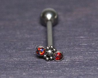 Anello per lingua in acciaio chirurgico - Gioielli con bilanciere per lingua, piercing opale