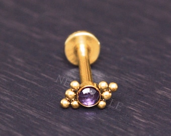 Surgical Steel Labret Jewelry - CZ Lip Piercing Jewelry, Monroe Piercing, Internally Threaded Medusa Lip Jewelry