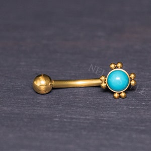 Rook Earring with Turquoise - Surgical Steel Eyebrow Piercing Jewelry, Externally Threaded Cartilage Bar