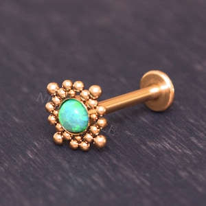 Surgical Steel Labret Piercing Jewelry - Lip Ring, Internally Threaded Monroe Stud, Opal Medusa Piercing Jewelry