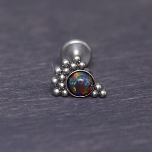 Opal Internally Threaded Titanium Labret Stud - Tragus Earring, Cartilage Stud, Helix Piercing, Conch Jewelry